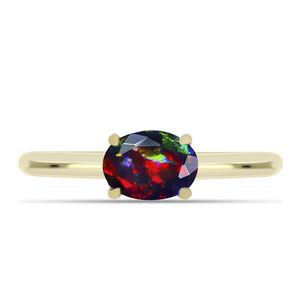 Anillo de Plata Bañada en Oro con Ópalo negro medianoche Lega Dembi de Ëtiopía 1 