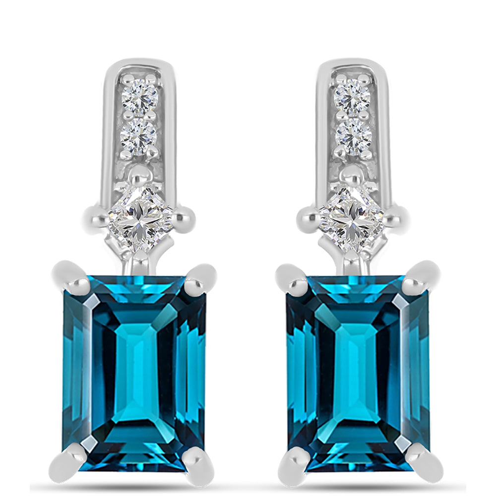 Pendientes de Plata con Topacio Azul Londres y Topacio Blanco