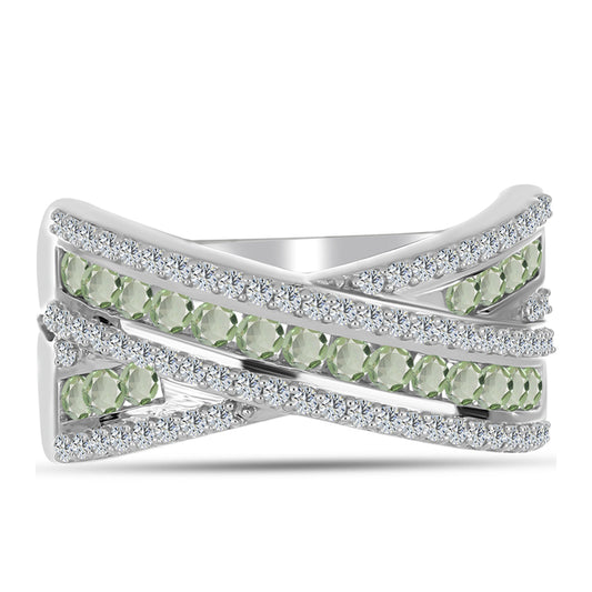 Anillo de Plata con Amatista Verde y Topacio Blanco