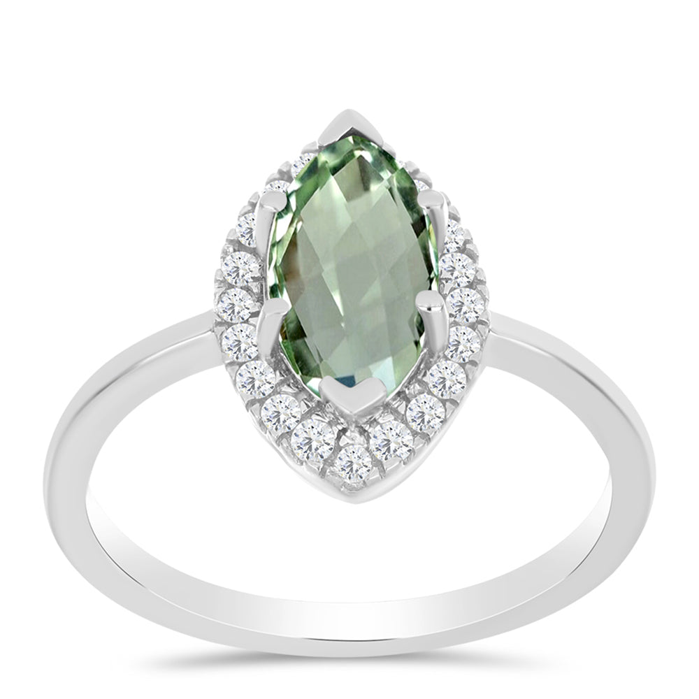 Anillo de Plata con Amatista Verde y Topacio Blanco 3 
