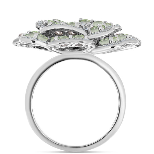 Anillo de Plata con Amatista Verde y Topacio Blanco