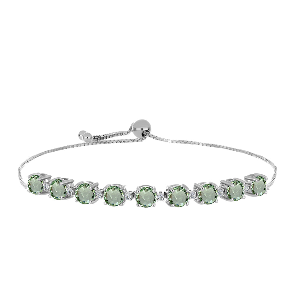 Pulsera de Plata con Amatista Verde y Topacio Blanco 1 