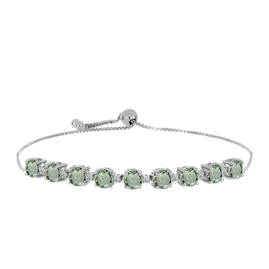 Pulsera de Plata con Amatista Verde y Topacio Blanco