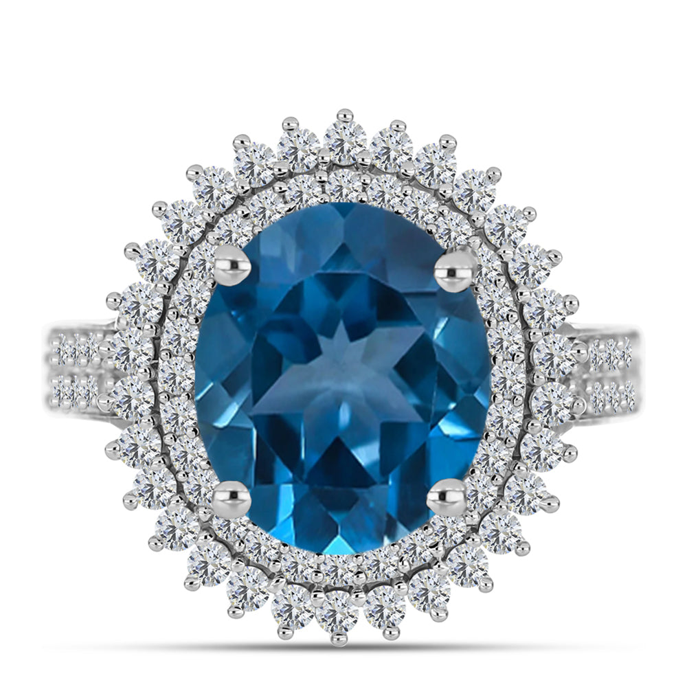 Anillo de Plata con Topacio Azul Londres y Topacio Blanco 1 