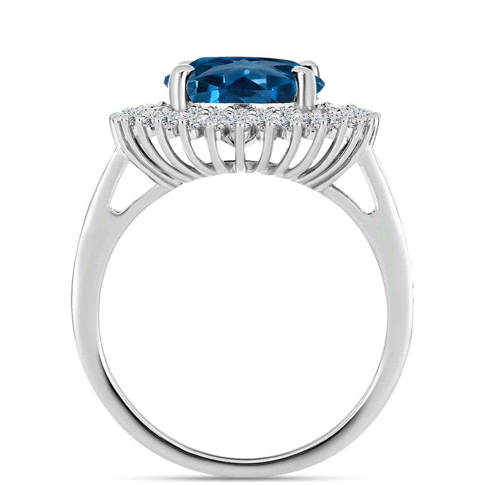 Anillo de Plata con Topacio Azul Londres y Topacio Blanco 2 