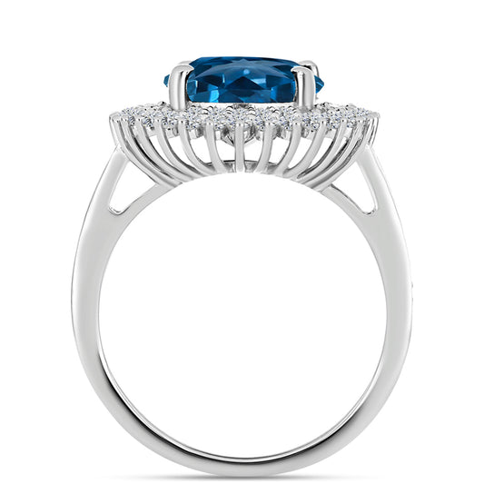 Anillo de Plata con Topacio Azul Londres y Topacio Blanco