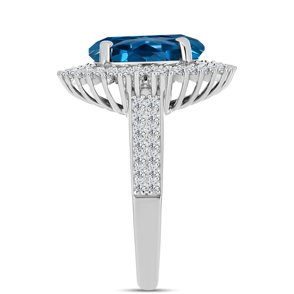 Anillo de Plata con Topacio Azul Londres y Topacio Blanco 4 