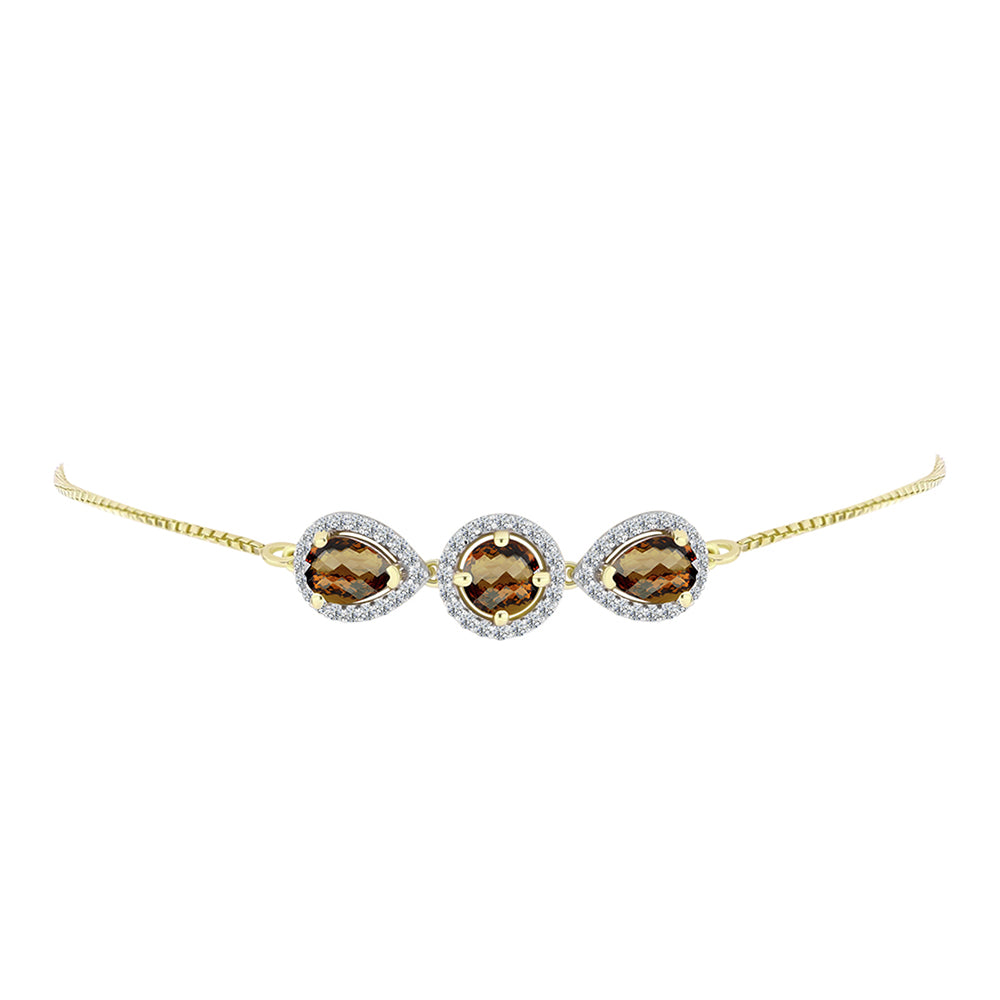 Pulsera de Plata Bañada en Oro con Cuarzo Coñac y Topacio Blanco 2 