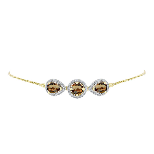 Pulsera de Plata Bañada en Oro con Cuarzo Coñac y Topacio Blanco