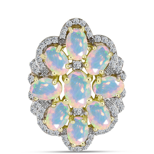 Colgante de Plata Bañada en Oro con Ópalo Welo y Topacio Blanco