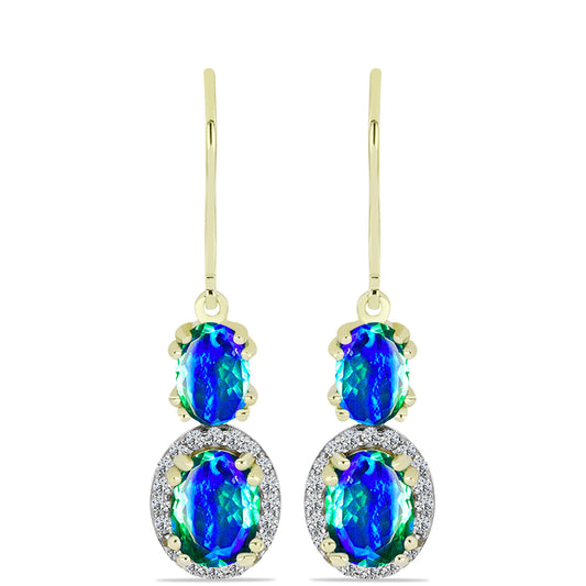 Pendientes de Plata Bañada en Oro con Cuarzo Pavo Real y Topacio Blanco