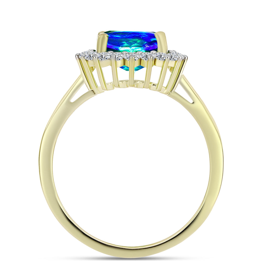 Anillo de Plata Bañada en Oro con Cuarzo Pavo Real y Topacio Blanco 2 