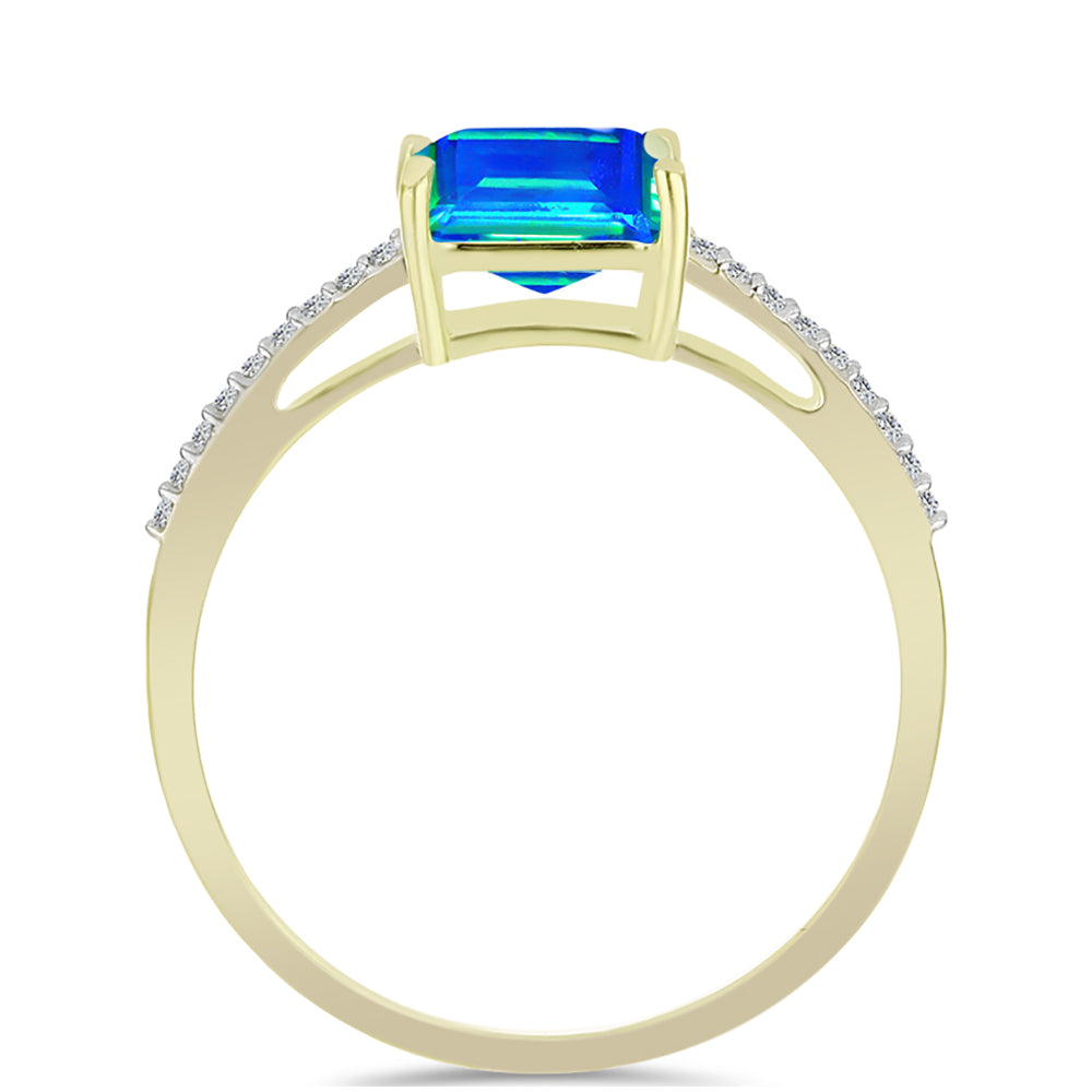 Anillo de Plata Bañada en Oro con Cuarzo Pavo Real y Topacio Blanco 2 
