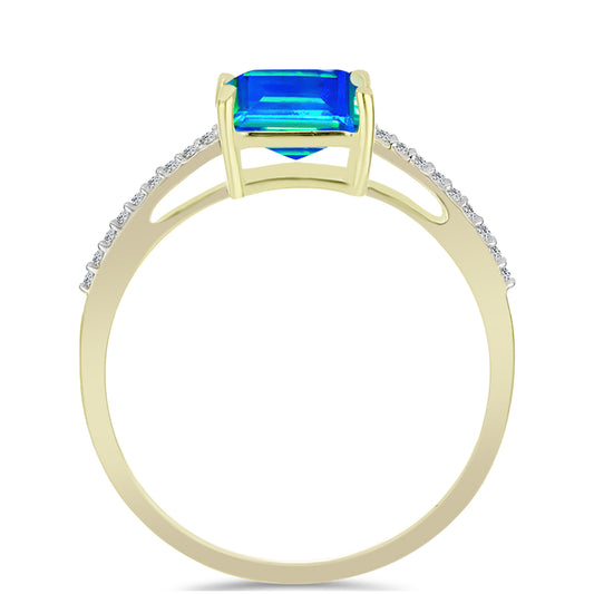 Anillo de Plata Bañada en Oro con Cuarzo Pavo Real y Topacio Blanco
