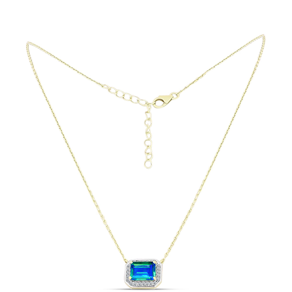 Collar de Plata Bañada en Oro con Cuarzo Pavo Real y Topacio Blanco 1 