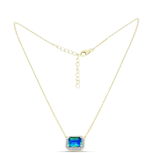 Collar de Plata Bañada en Oro con Cuarzo Pavo Real y Topacio Blanco