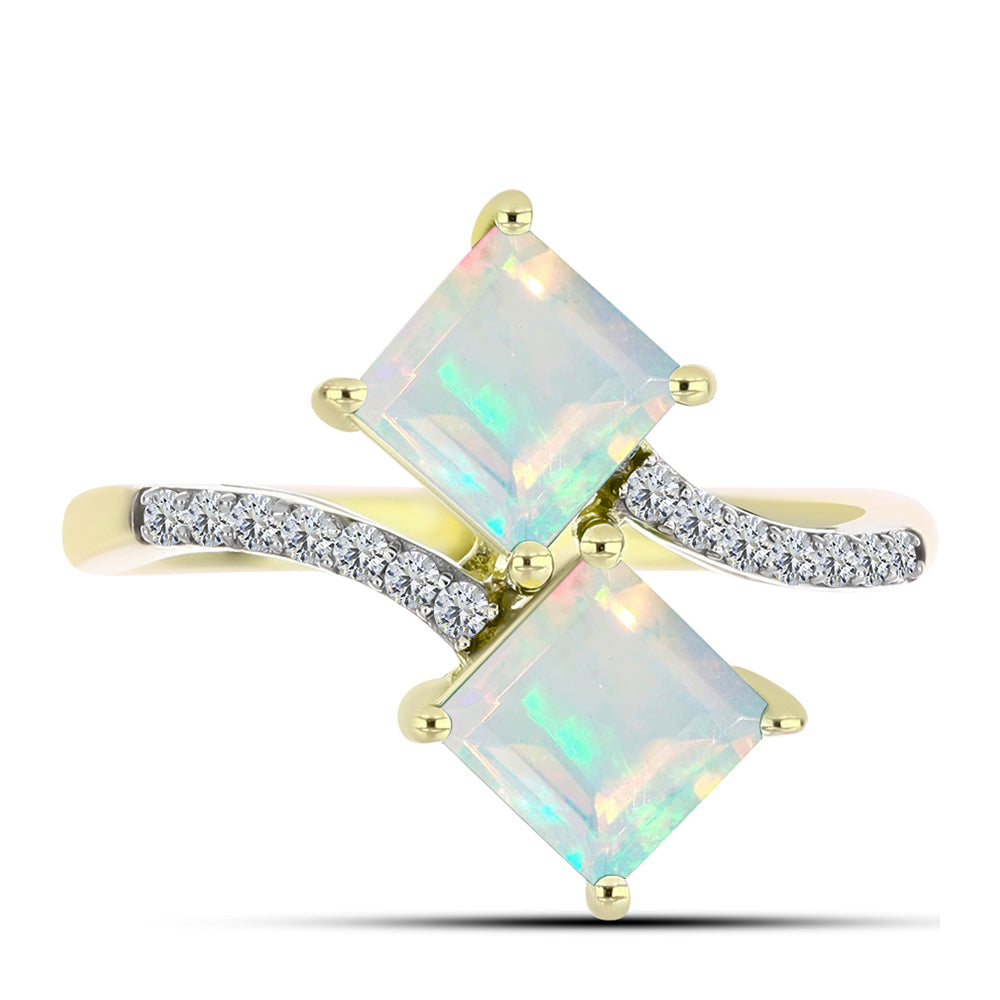 Anillo de Plata Bañada en Oro con Ópalo Welo y Topacio Blanco
