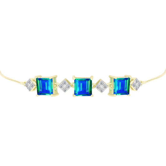 Pulsera de Plata Bañada en Oro con Cuarzo Pavo Real y Topacio Blanco
