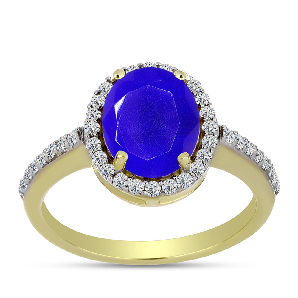 Anillo de Plata Bañada en Oro con Ágata azul y Topacio Blanco 3 