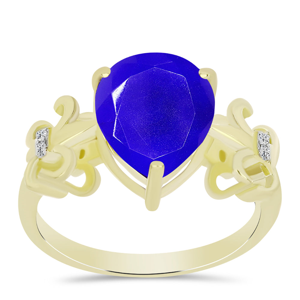 Anillo de Plata Bañada en Oro con Ágata azul y Topacio Blanco
