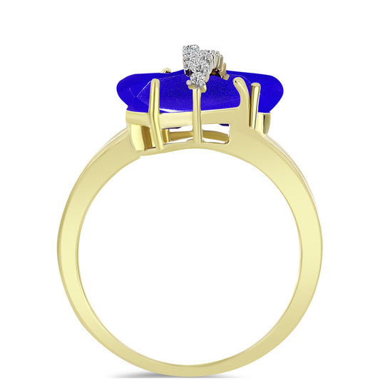 Anillo de Plata Bañada en Oro con Ágata azul y Topacio Blanco