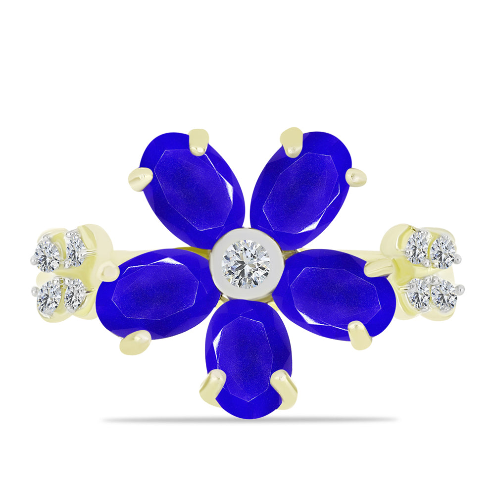 Anillo de Plata Bañada en Oro con Ágata azul y Topacio Blanco 1 