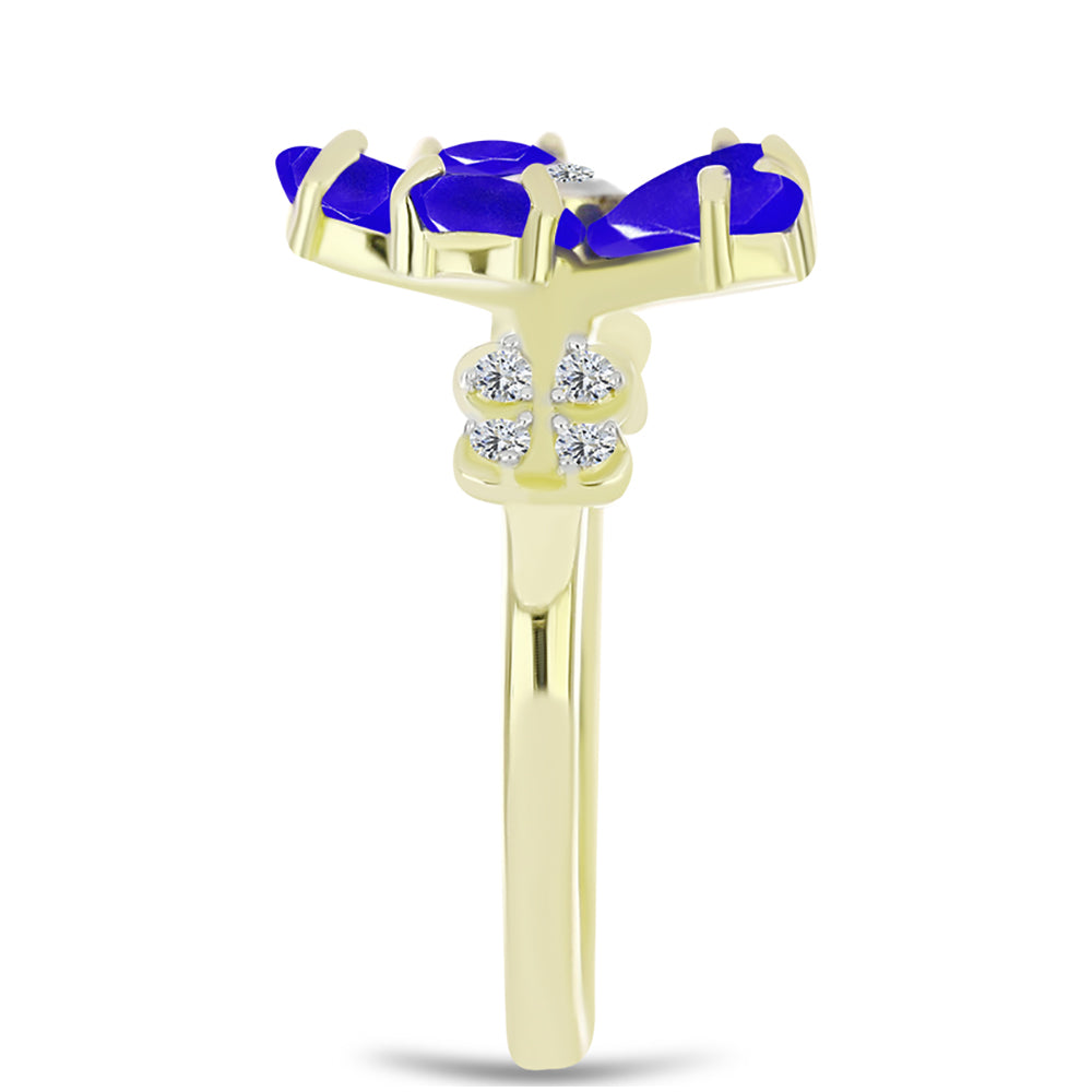 Anillo de Plata Bañada en Oro con Ágata azul y Topacio Blanco 4 