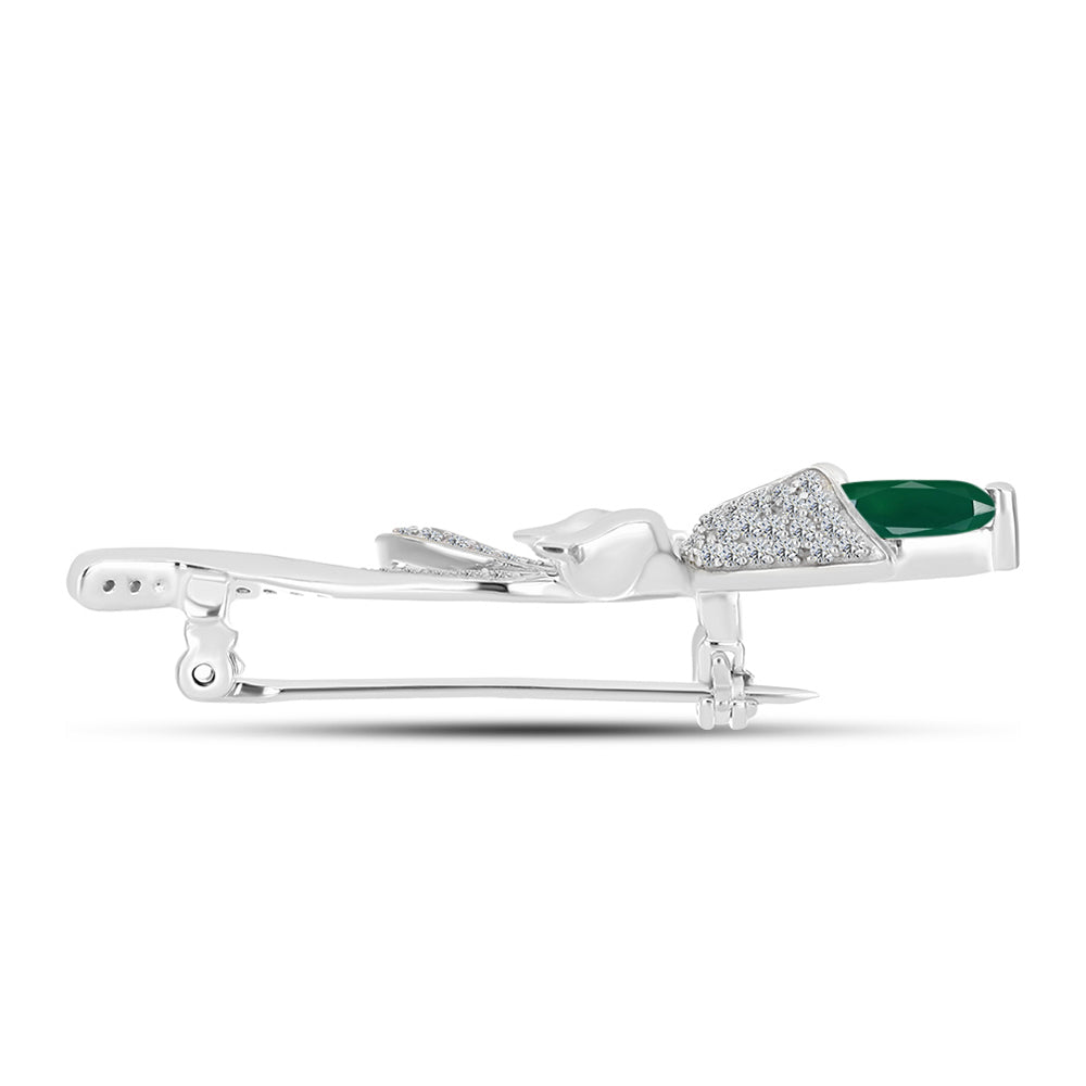 Broche de Plata con Calcedonia Verde y Topacio Blanco 2 