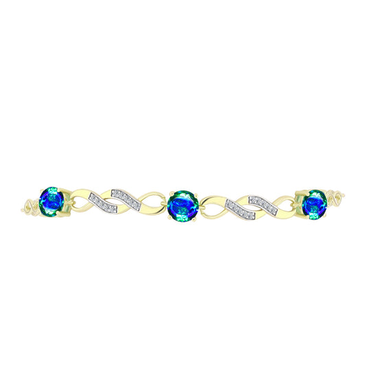 Pulsera de Plata Bañada en Oro con Cuarzo Pavo Real y Topacio Blanco