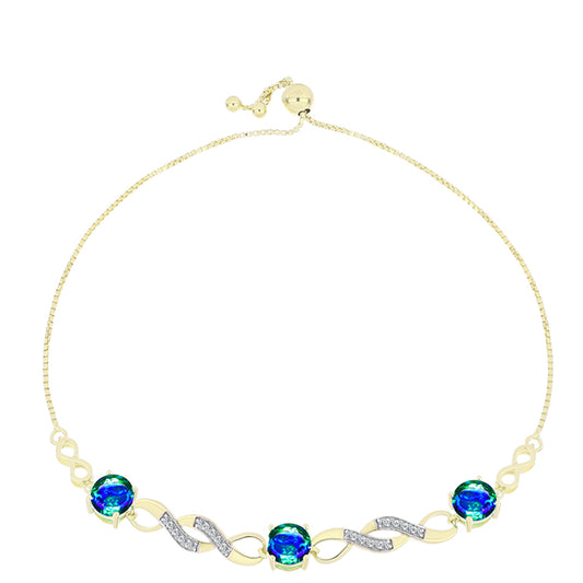 Pulsera de Plata Bañada en Oro con Cuarzo Pavo Real y Topacio Blanco