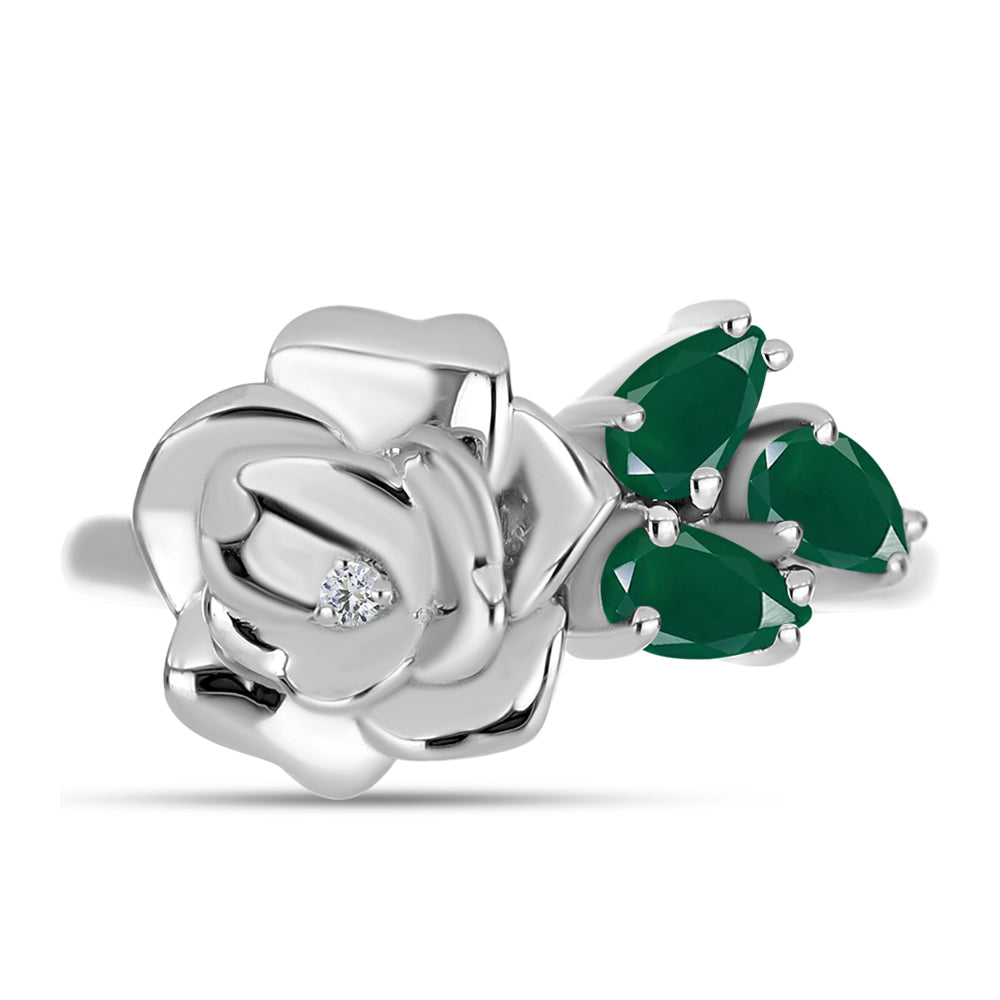 Anillo de Plata con Calcedonia Verde y Topacio Blanco 1 