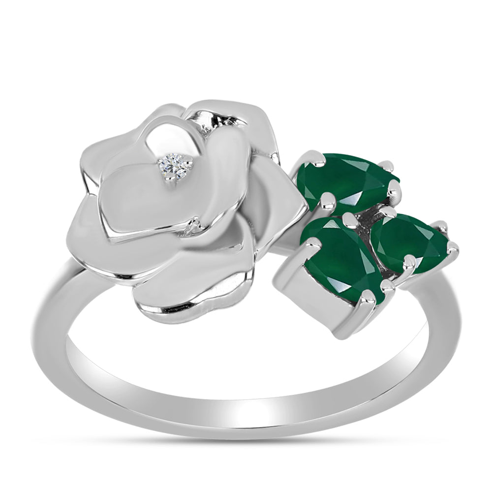 Anillo de Plata con Calcedonia Verde y Topacio Blanco