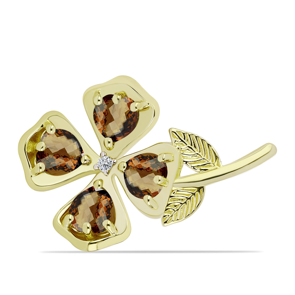 Broche de Plata Bañada en Oro con Cuarzo Coñac y Topacio Blanco 1 