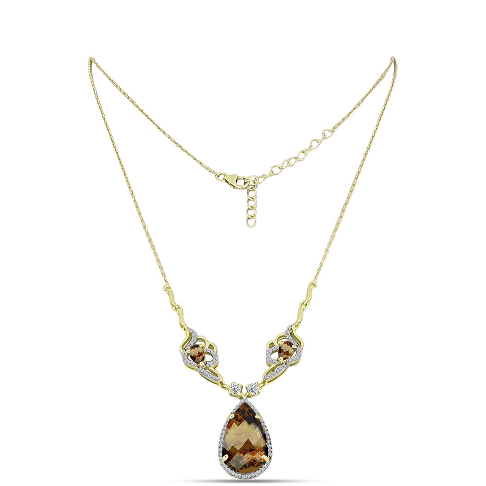 Collar de Plata Bañada en Oro con Cuarzo Coñac y Topacio Blanco