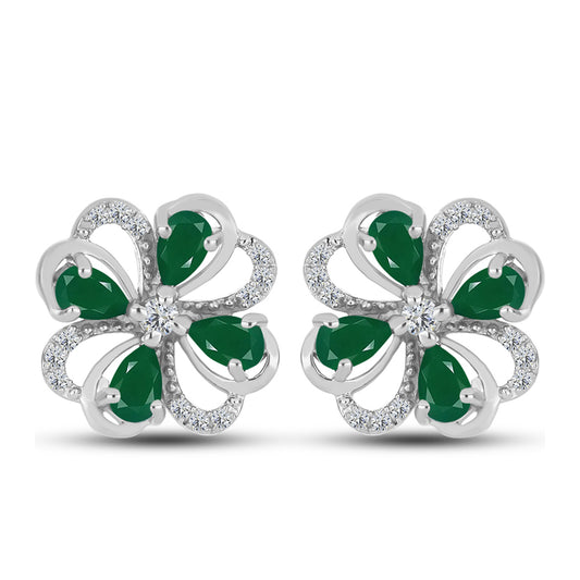 Pendientes de Plata con Calcedonia Verde y Topacio Blanco