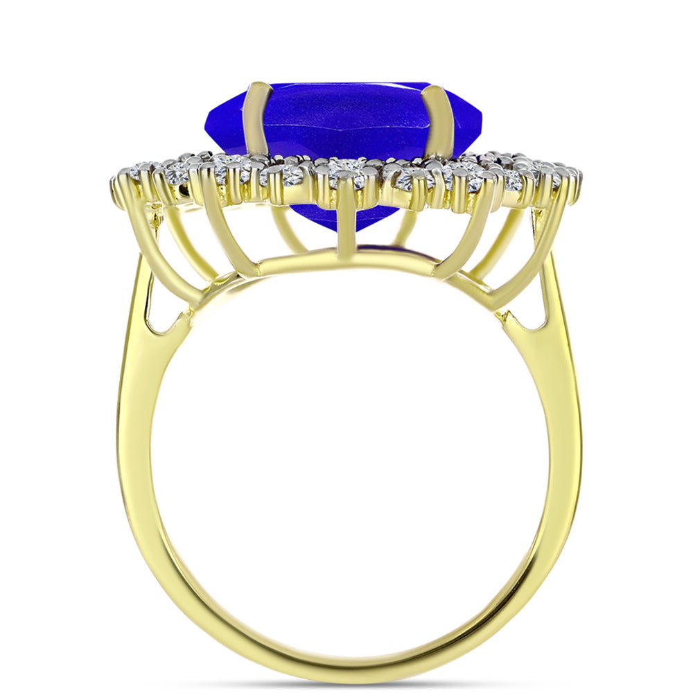 Anillo de Plata Bañada en Oro con Ágata azul y Topacio Blanco 2 
