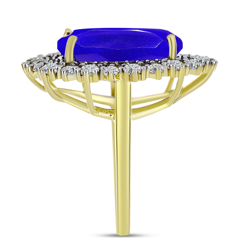 Anillo de Plata Bañada en Oro con Ágata azul y Topacio Blanco