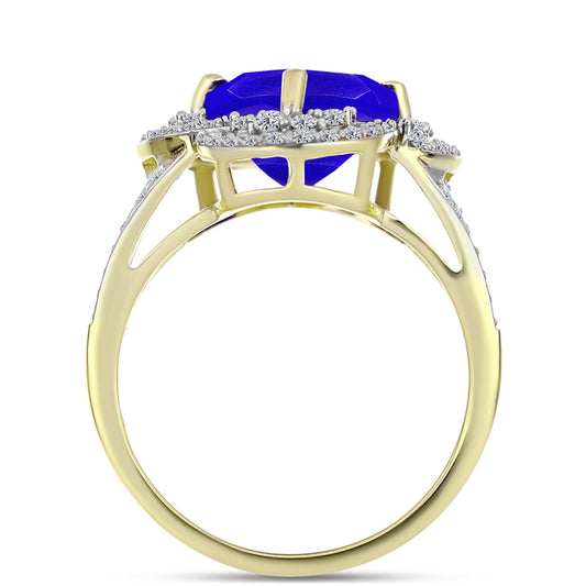 Anillo de Plata Bañada en Oro con Ágata azul y Topacio Blanco