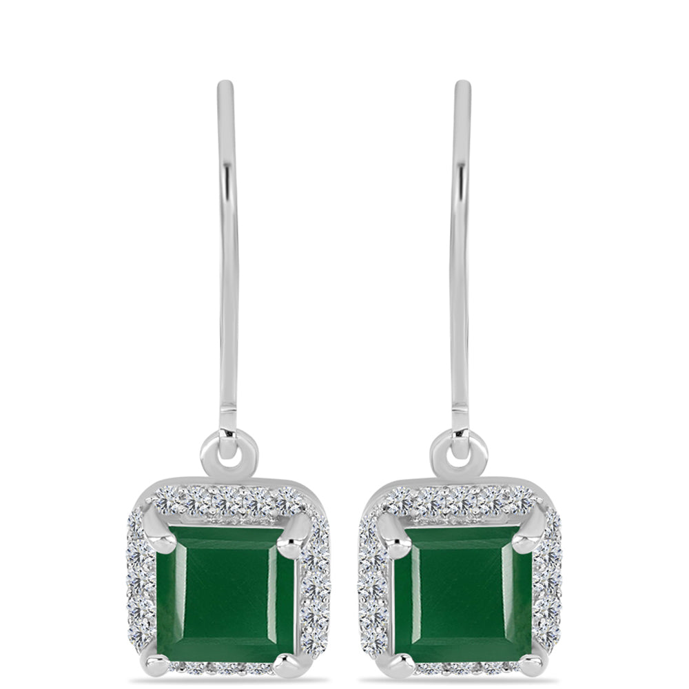 Pendientes de Plata con Calcedonia Verde y Topacio Blanco 1 