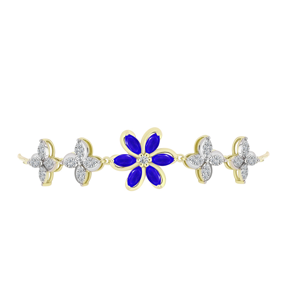 Pulsera de Plata Bañada en Oro con Ágata azul y Topacio Blanco 2 