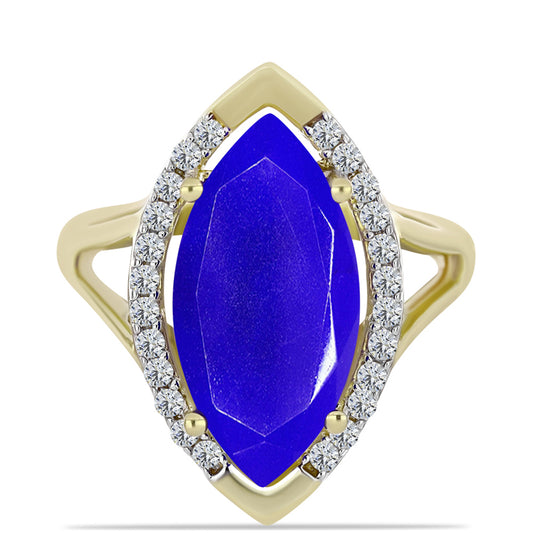 Anillo de Plata Bañada en Oro con Ágata azul y Topacio Blanco
