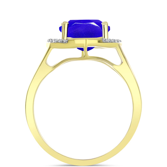 Anillo de Plata Bañada en Oro con Ágata azul y Topacio Blanco