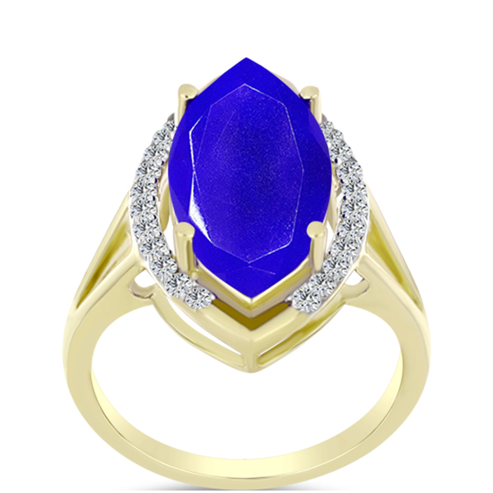Anillo de Plata Bañada en Oro con Ágata azul y Topacio Blanco