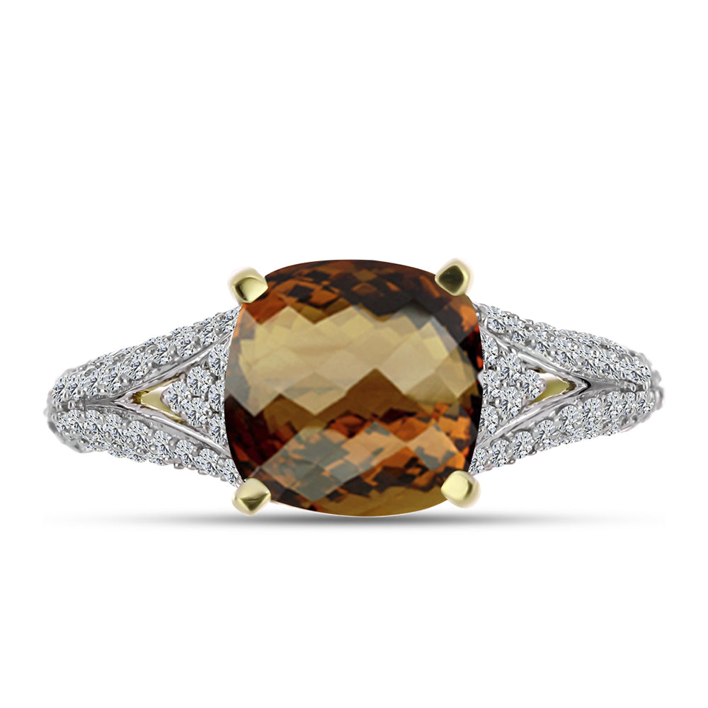 Anillo de Plata Bañada en Oro con Cuarzo Coñac y Topacio Blanco 1 