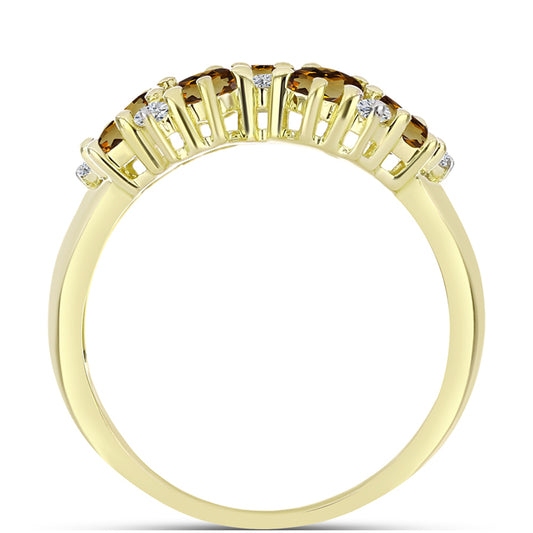 Anillo de Plata Bañada en Oro con Cuarzo Coñac y Topacio Blanco
