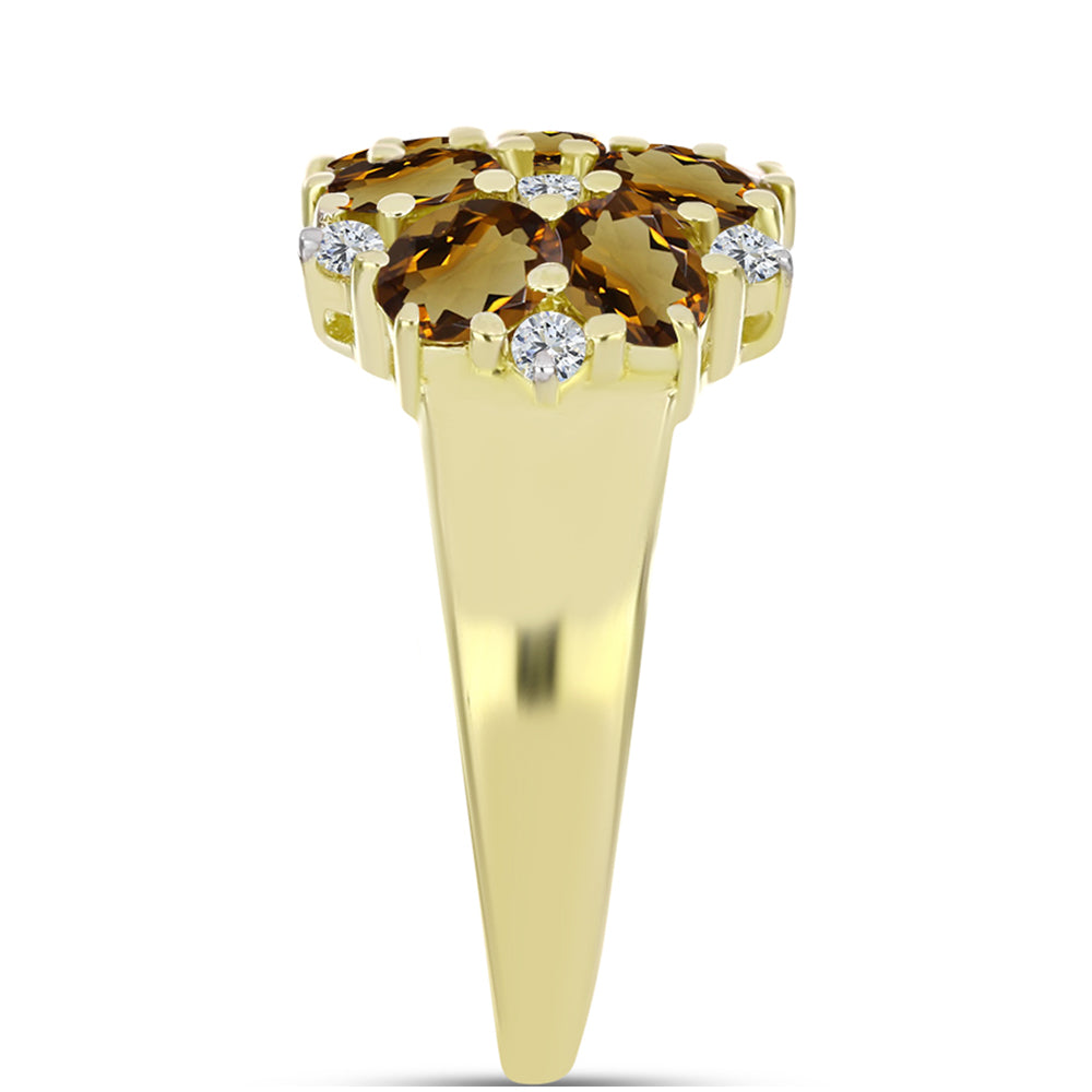 Anillo de Plata Bañada en Oro con Cuarzo Coñac y Topacio Blanco 4 