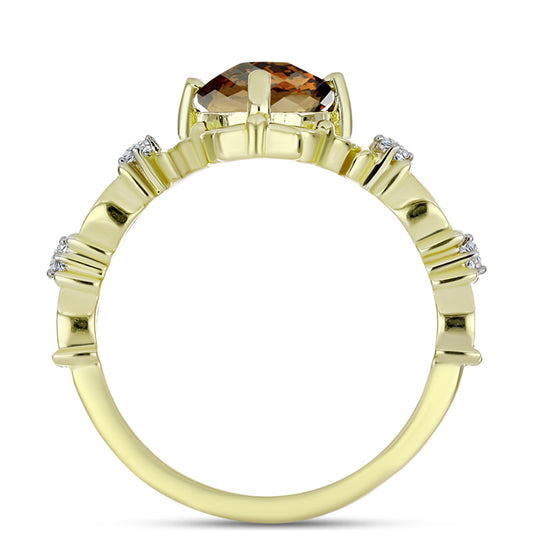 Anillo de Plata Bañada en Oro con Cuarzo Coñac y Topacio Blanco