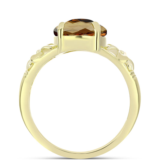 Anillo de Plata Bañada en Oro con Cuarzo Coñac