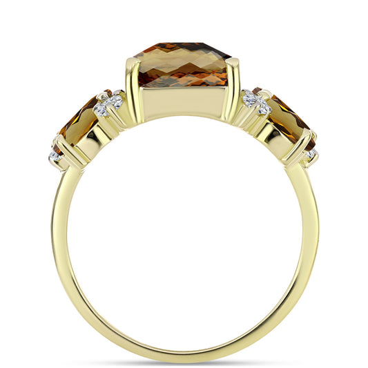 Anillo de Plata Bañada en Oro con Cuarzo Coñac y Topacio Blanco