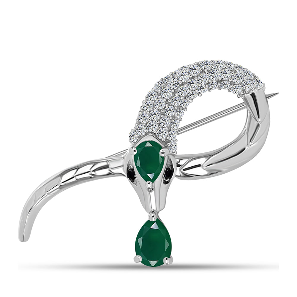 Broche de Plata con Calcedonia Verde y Topacio Blanco 1 